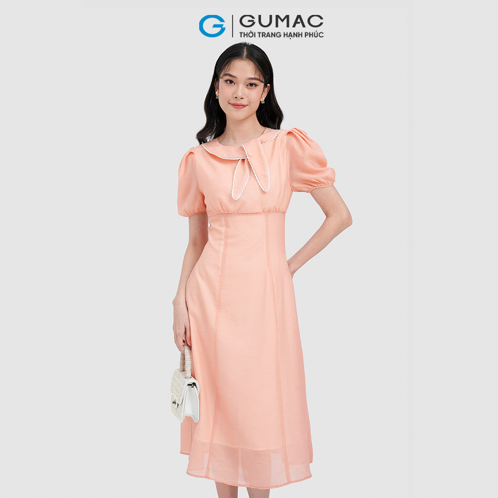 Đầm form A GUMAC DC12033 cổ nơ viền ren thanh lịch