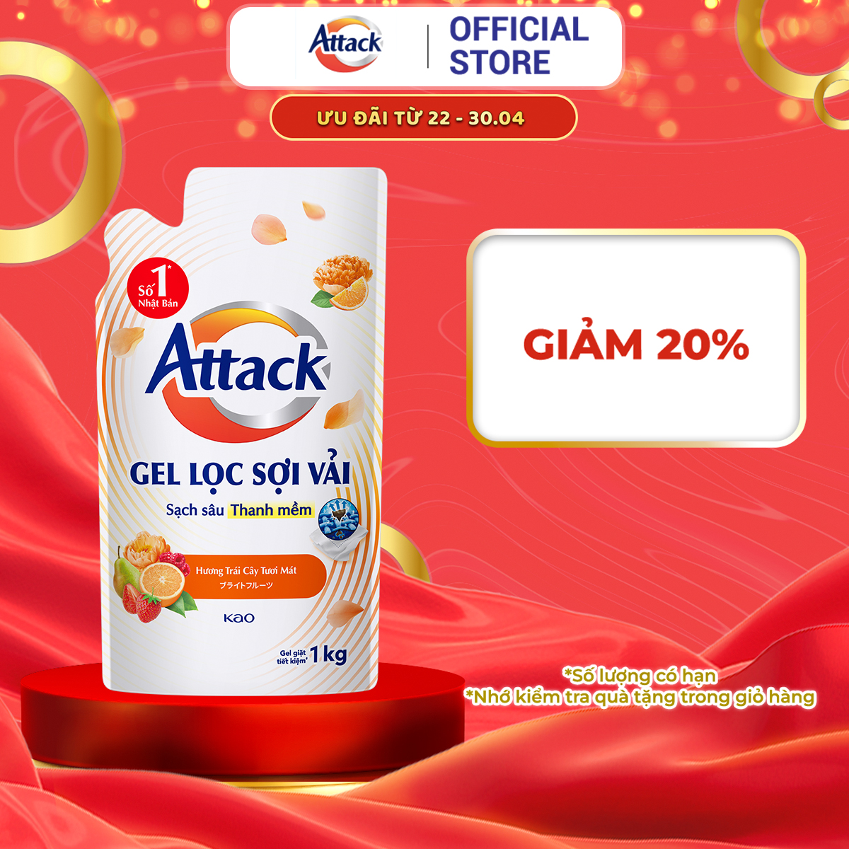 Gel Giặt Attack Hương Trái Cây Tươi Mát Túi 1Kg