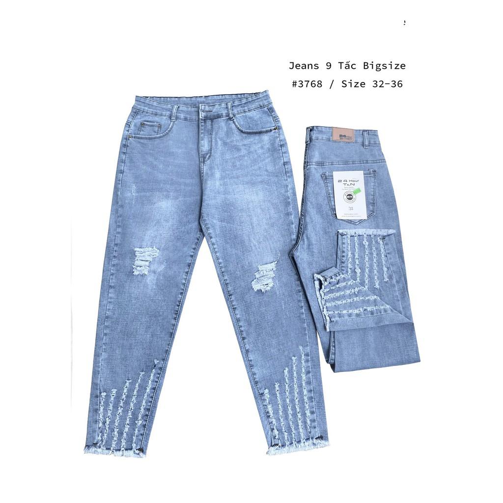 Quần bò nữ Bigsize dài 9 tấc lưng cao, rách kiểu siêu đẹp, dành cho người béo 3768