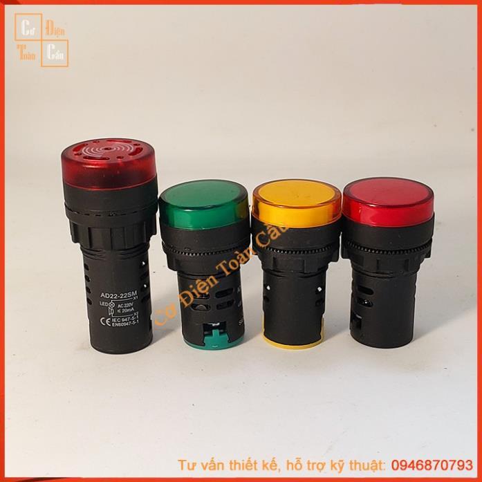 Đèn báo phi 22mm AD16-22D/S đầy đủ 3 màu Đỏ, Xanh, Vàng 220v 24v