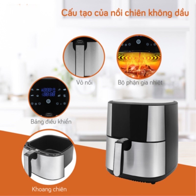 Nồi Chiên Không Dầu 8L Đa Chức Năng Công Suất 1800W Màn Hình Cảm Ứng Bảo Hành 12 Tháng Đổi Trả 7 Ngày