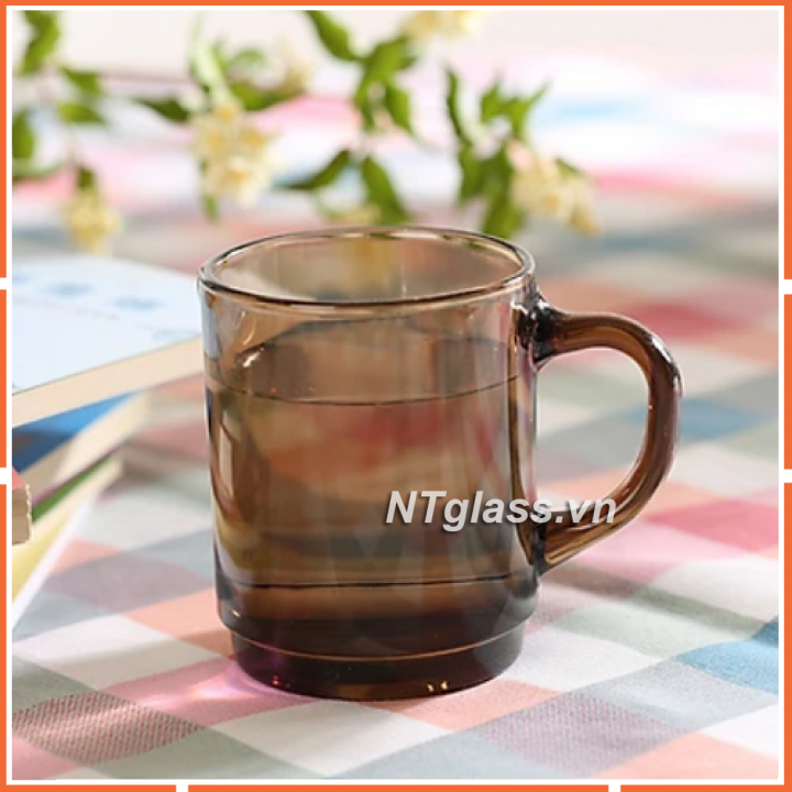 Ly Thủy tinh cường lực có quai Nâu khói Creole 260ml- D4020C