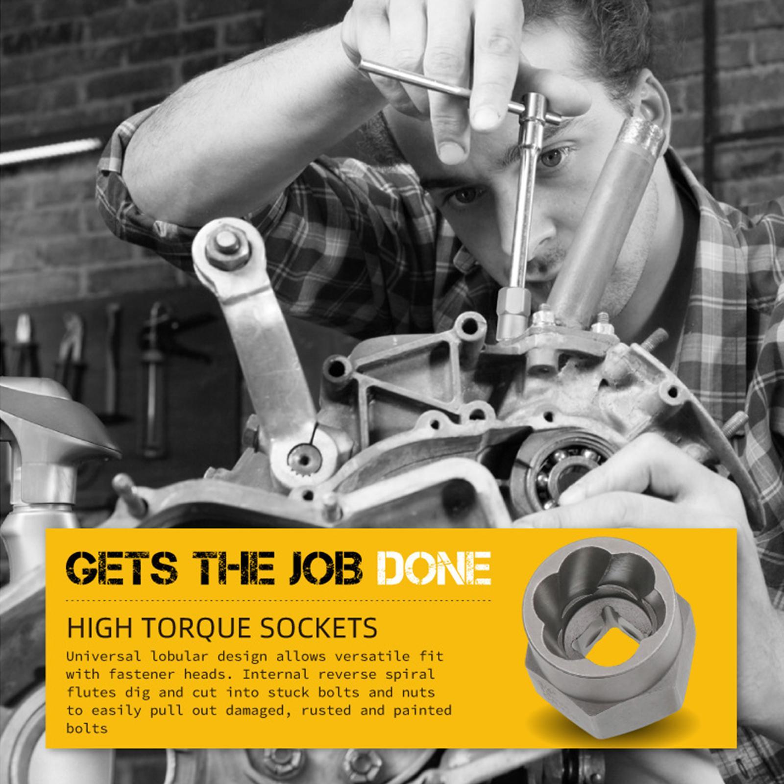 14Pcs Impact Bolt Nut Remover Kit Socket Tool Set Hand Tools 6.35mm - 19mm