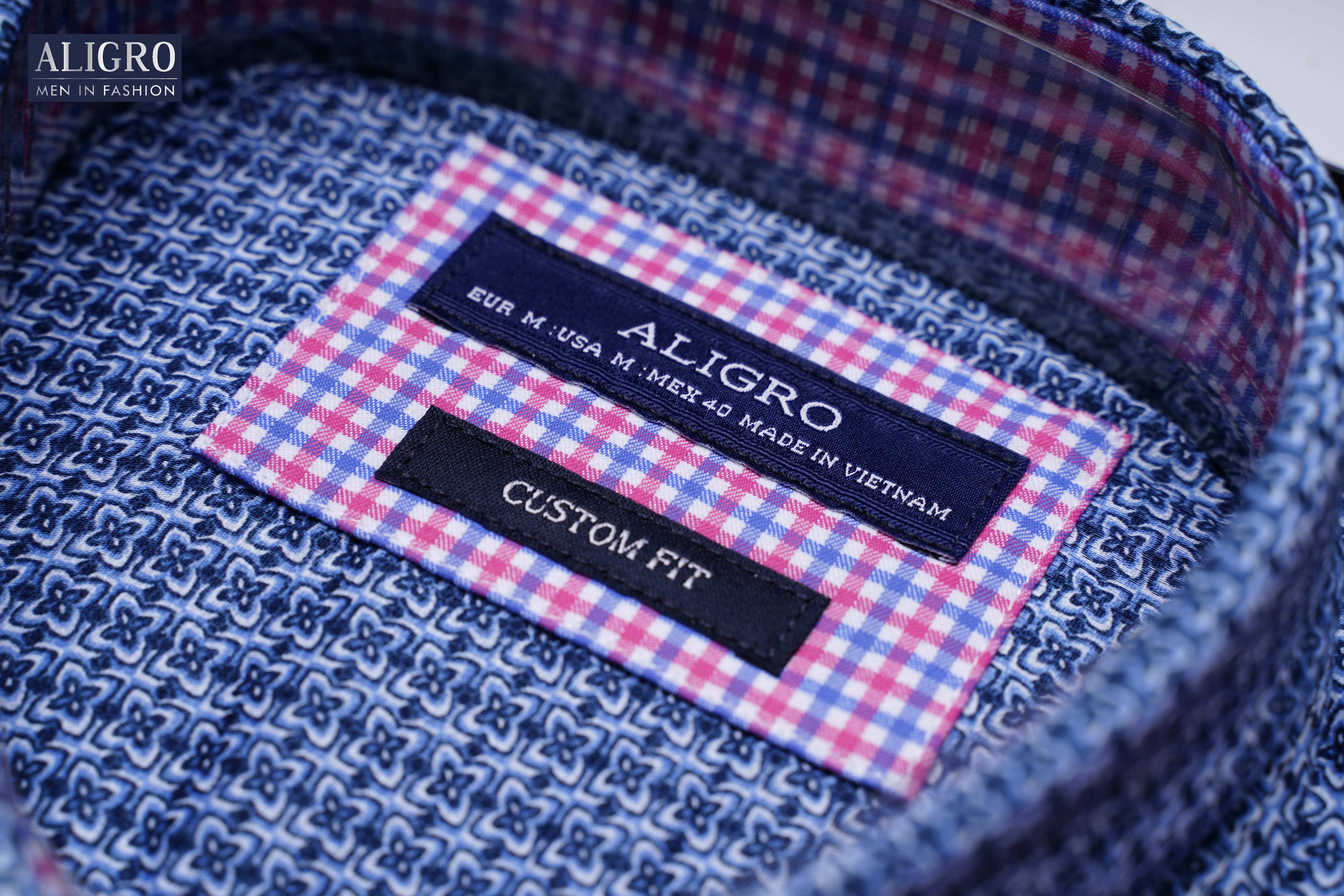 Áo sơ mi cộc tay nam Aligro form customfit màu xanh hoa  ALGS-C88