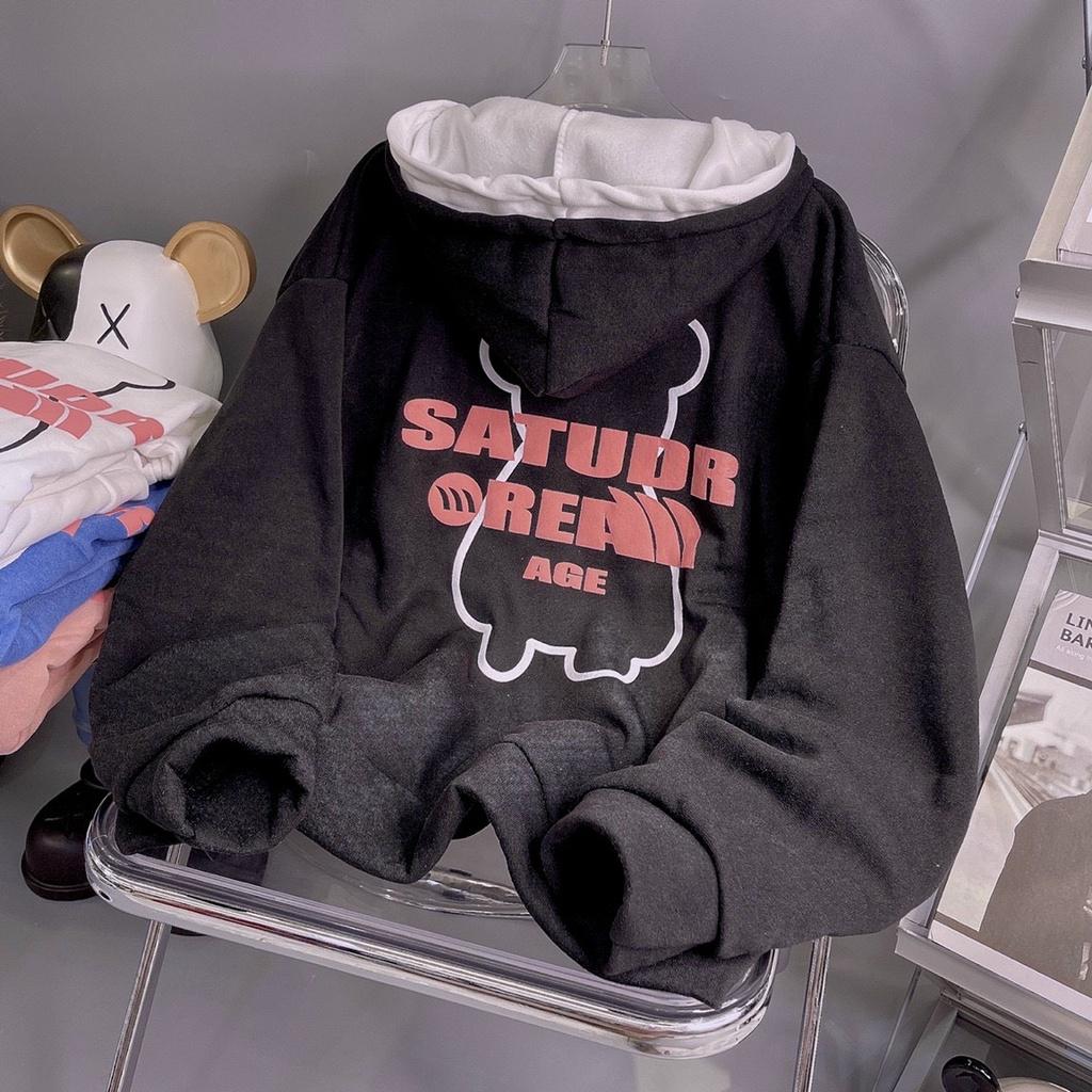 Áo Hoodie 2 Nón Nỉ Bông Form Unisex Nam Nữ