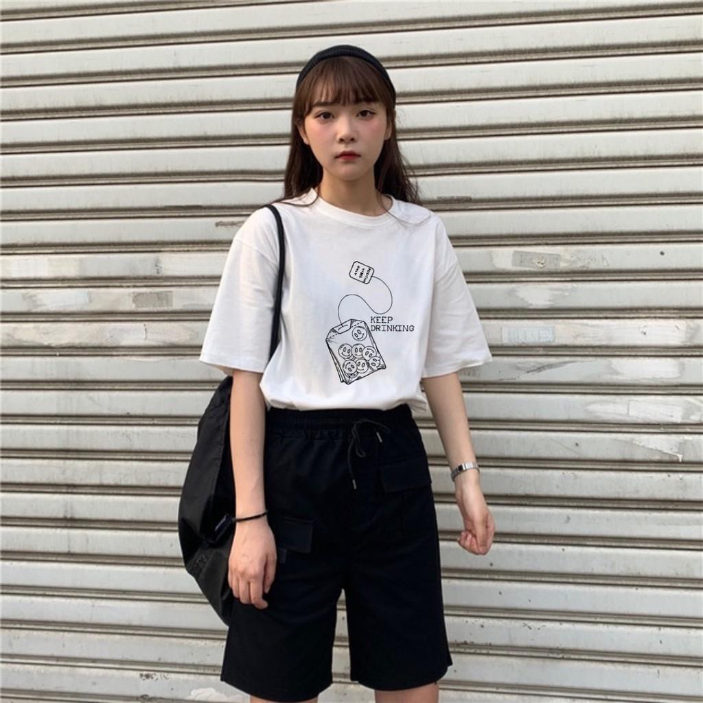 Áo thun tay lỡ KEEP DRINKING phông Unisex nam nữ tee oversize form rộng pull Ulzzang Streetwear Hàn Quốc vải mềm