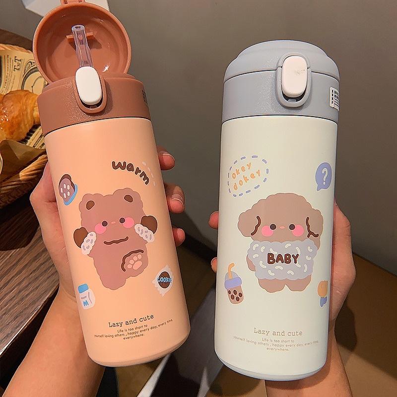 Bình giữ nhiệt hoạt hình 380ml dễ thương có ống hút