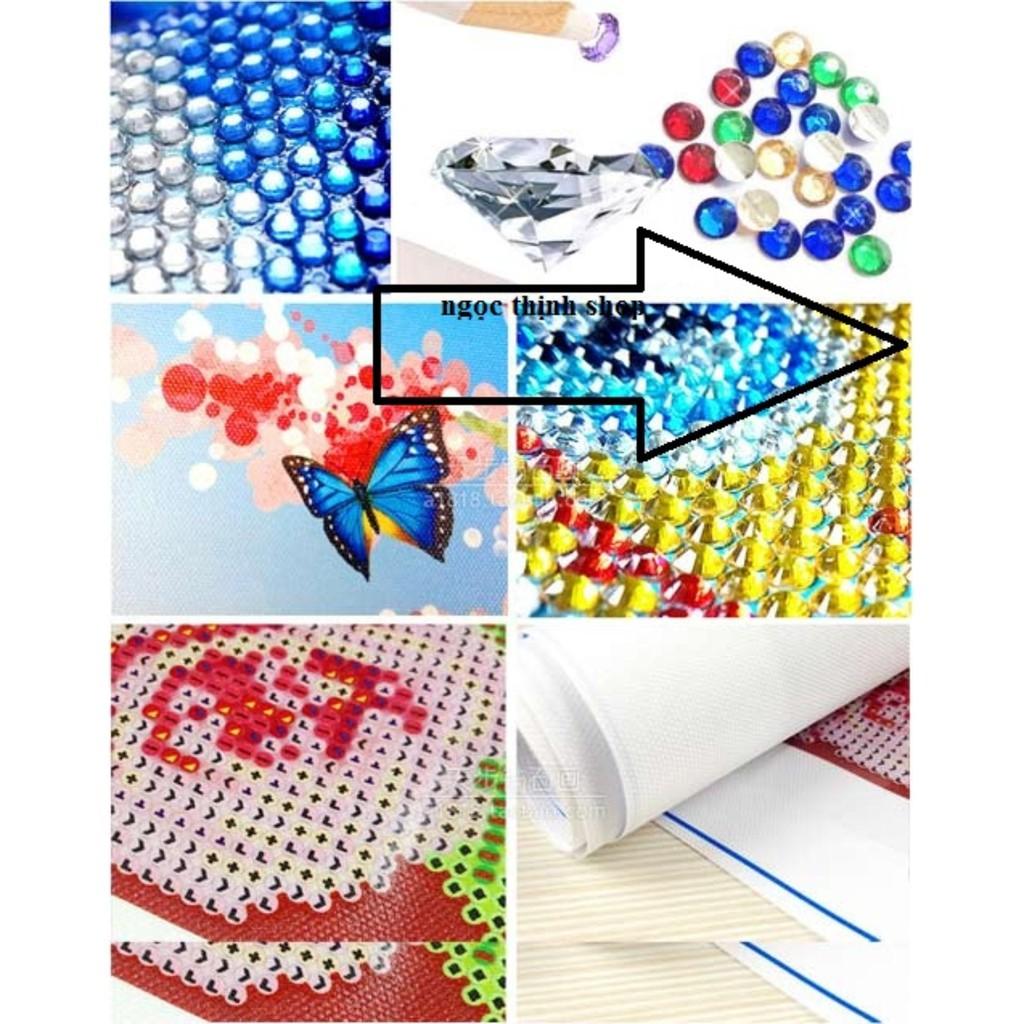 FreeShip từ 250K-Tranh gắn đá đồng hồ hai con hươu-Y8191-70x50cm