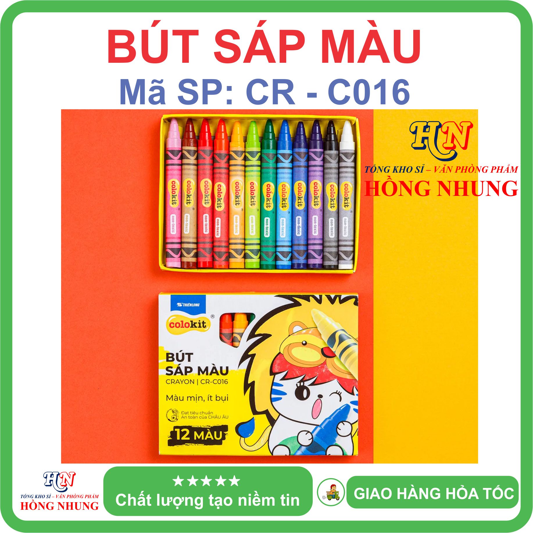 [SALE] Hộp 12 Bút sáp màu Colokit CR-C016, màu mịn, dễ thương, an toàn cho trẻ em.