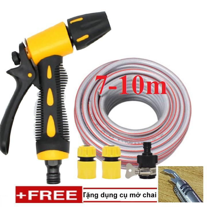 Bộ dây vòi xịt nước rửa xe, tưới cây . tăng áp 3 lần, loại 7m, 10m 206319 cút sập,nối đen+ tặng mở chai