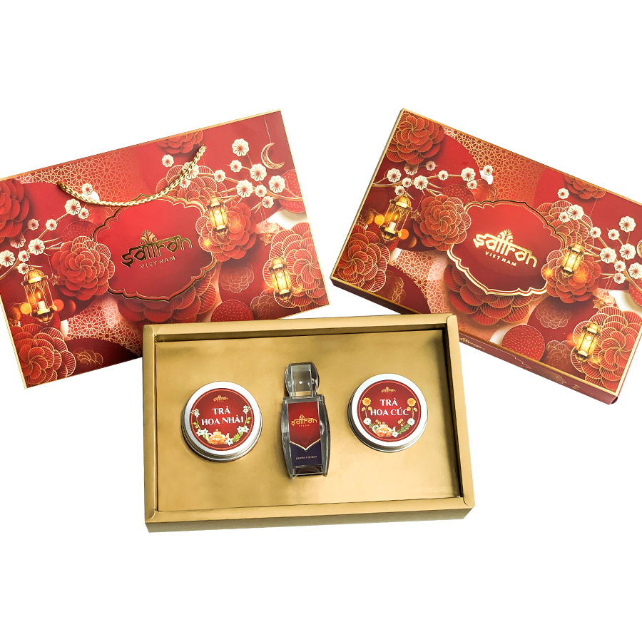 Set quà Tết Nhụy hoa Nghệ tây Saffron Salam 1gr tặng kèm hoa cúc 8gr và hoa nhài 8gr