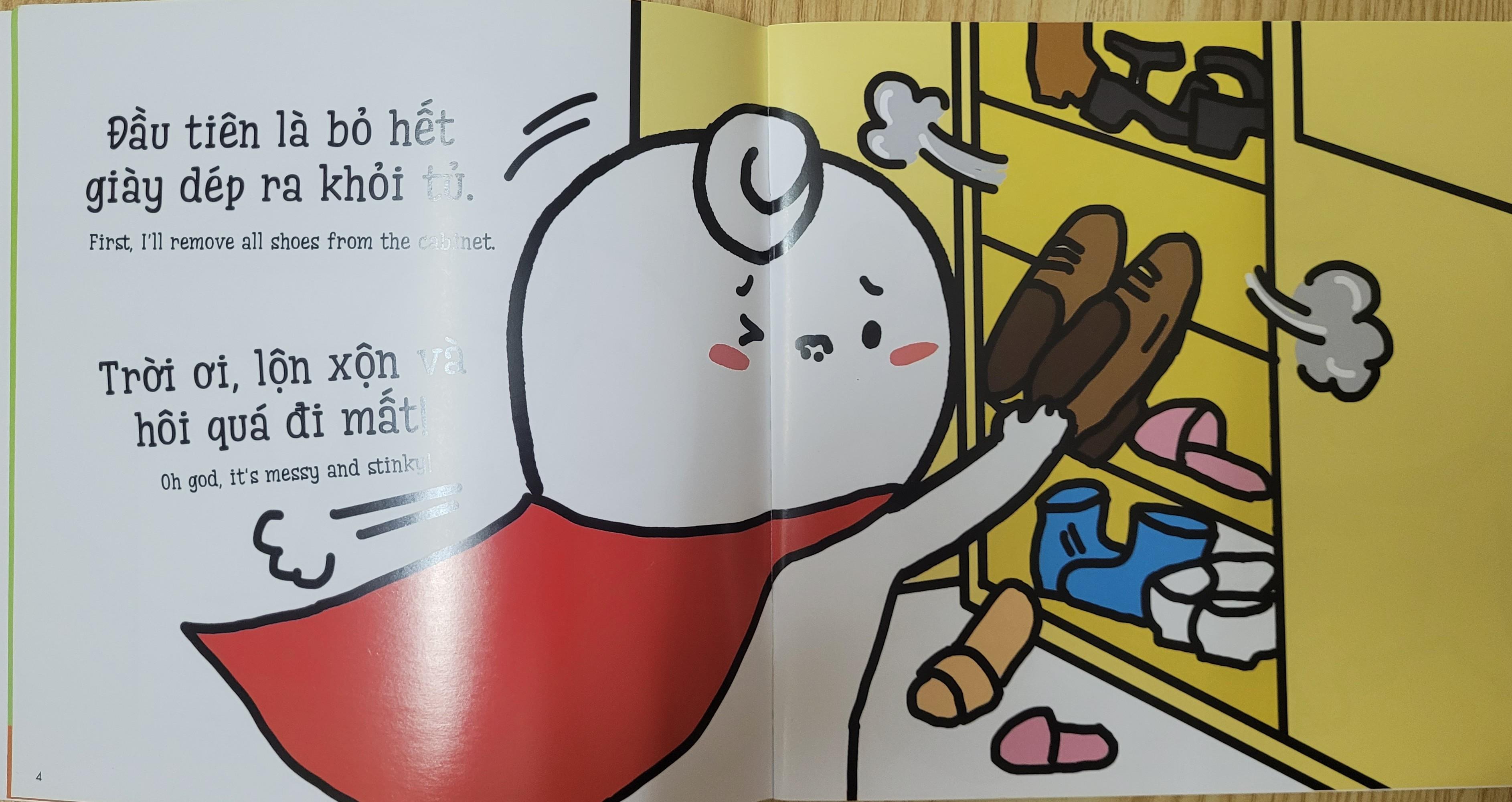 Sách Ehon Miu Miu Tự Lập Phần 1 Song Ngữ - Dọn Tủ Giày