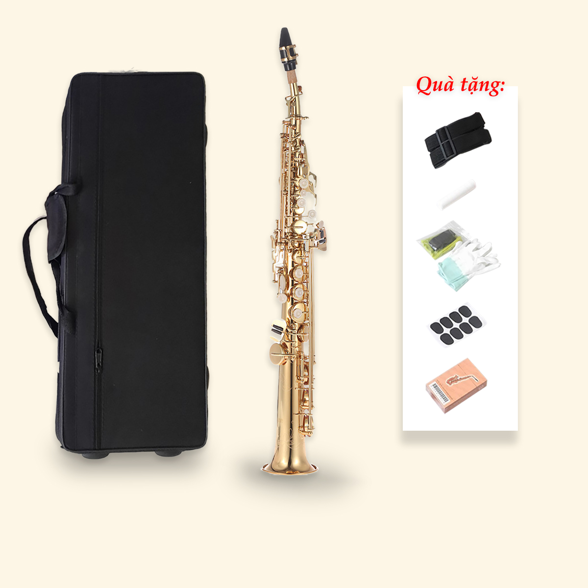 Kèn Saxophone Soprano Thẳng Đầy Đủ Phụ Kiện