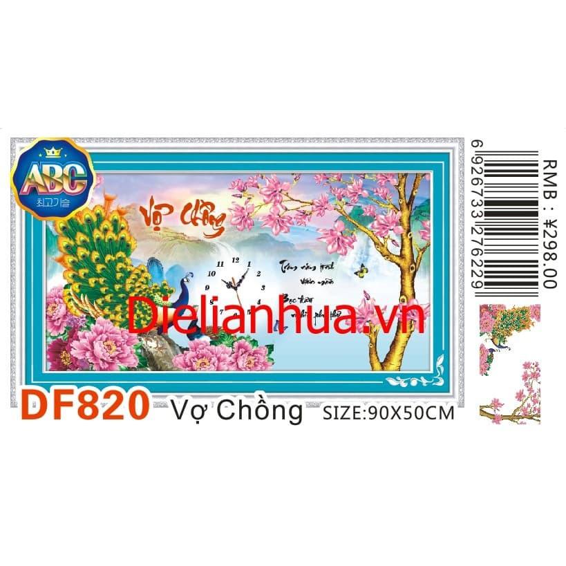 Tranh đá vợ chồng công xanh đồng hồ DF820 - kích thước: 90 * 50cm.