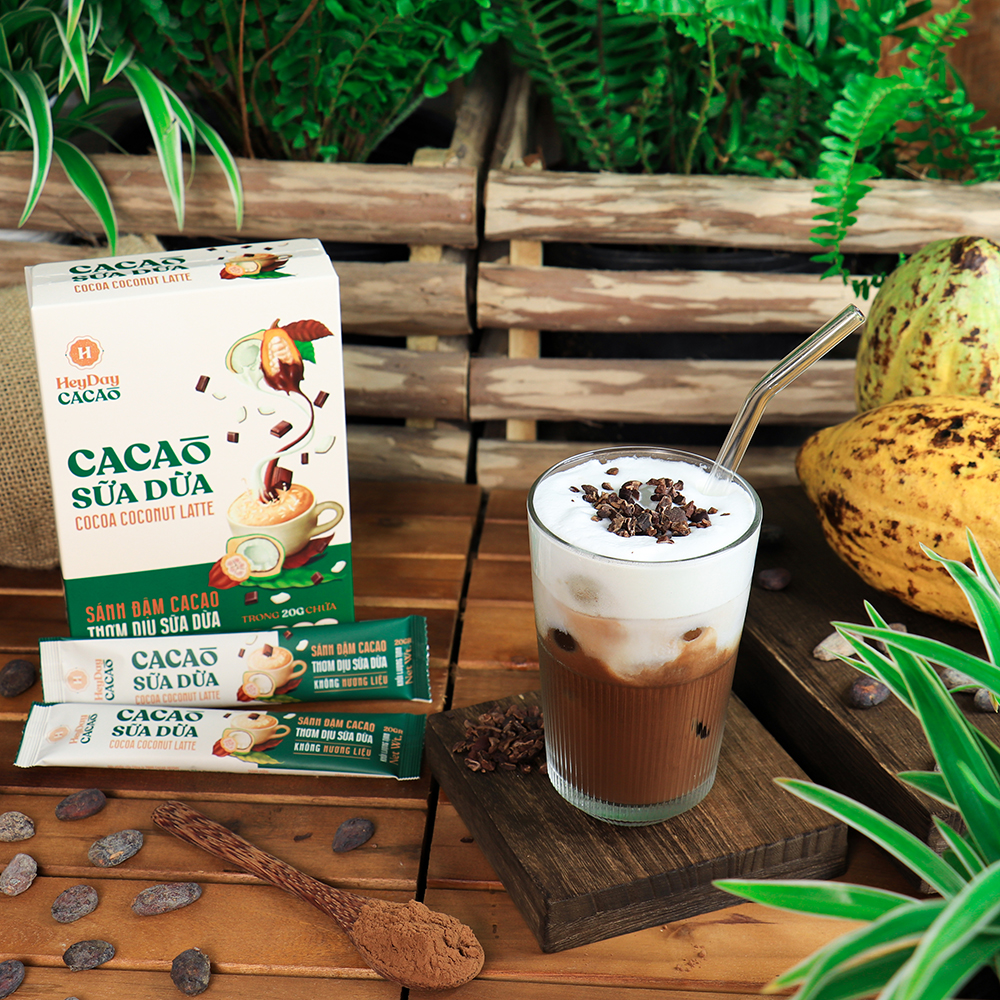 Bột Cacao Sữa Dừa Heyday - Hộp Giấy 12 Gói Tiện Lợi 20g - Bột cacao sữa dừa tự nhiên, thuần chay - Heyday Cacao