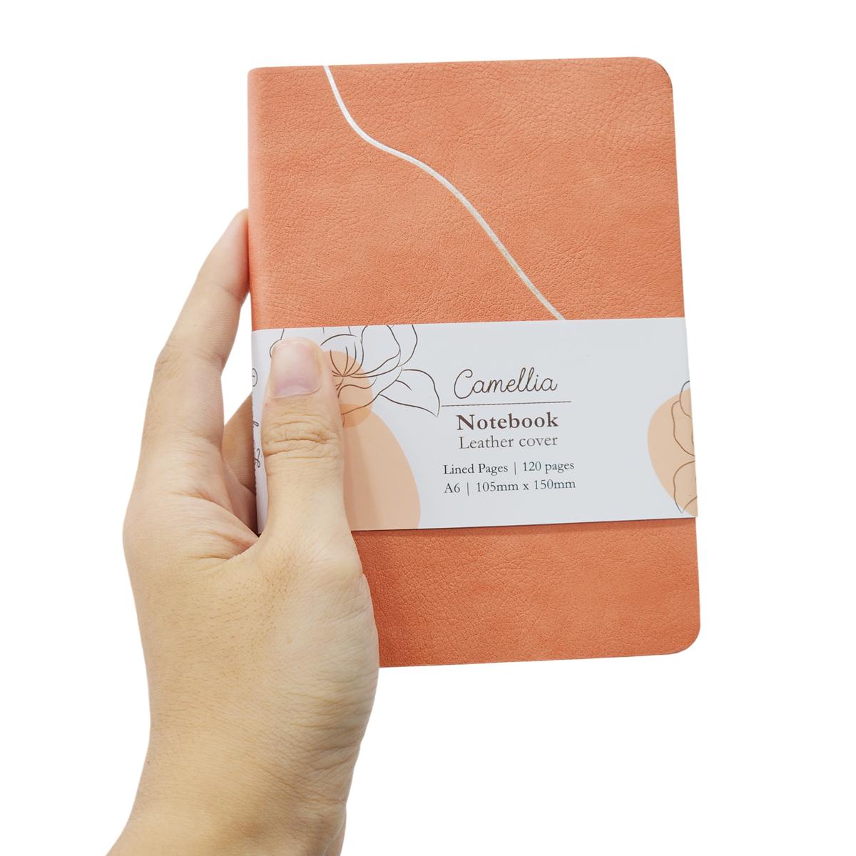 Sổ Da Bìa Cứng Camellia A6 - Kẻ Ngang - 120 Trang 100gsm - The Sun - Peach Fuzz