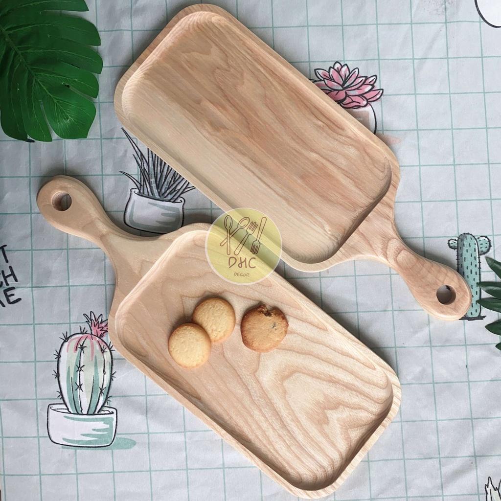 Khay tay cầm chữ nhật gỗ Tần Bì nguyên khối I Khay gỗ đựng đồ ăn ,Decor trưng bày, chụp hình sản phẩm, D