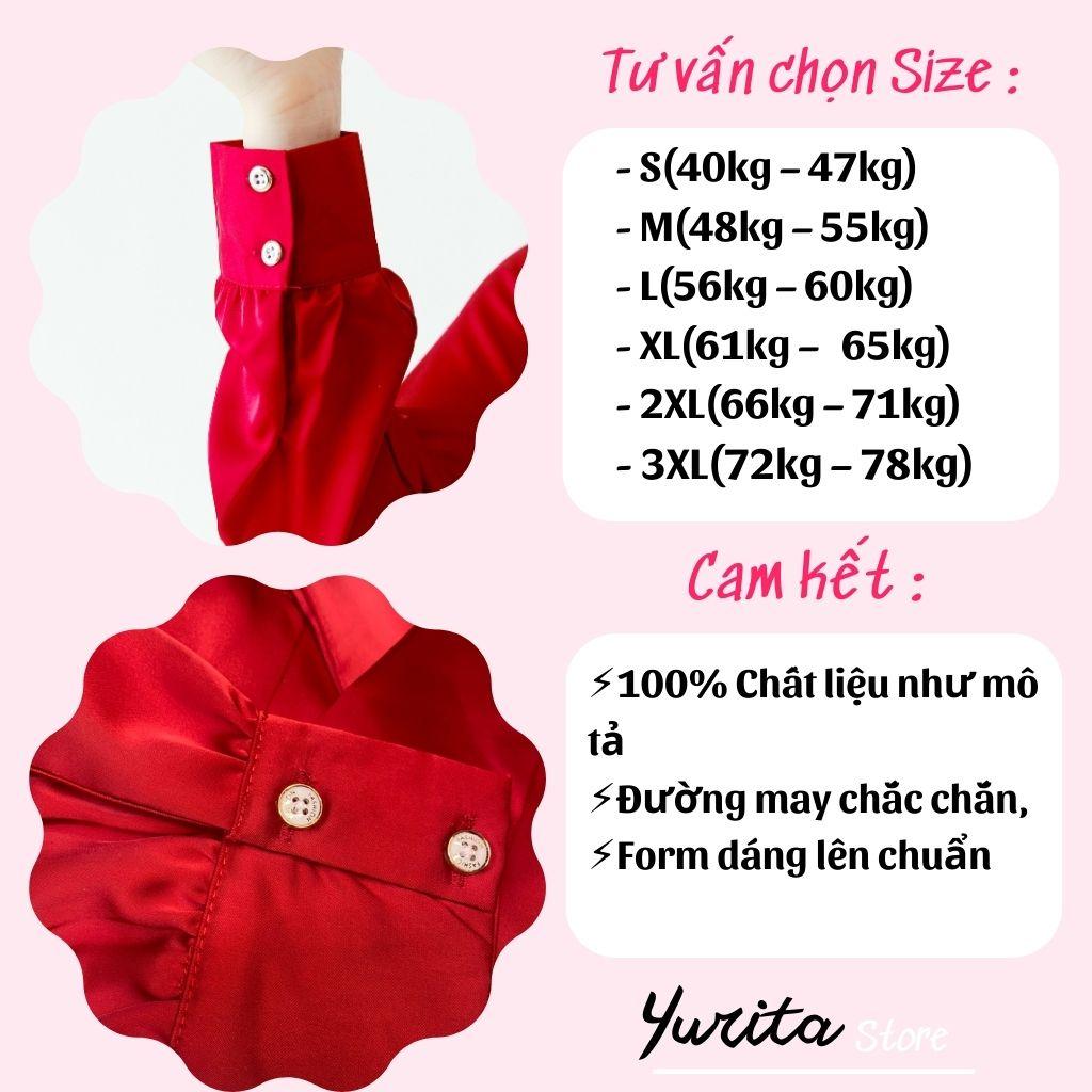 Áo Sơ Mi Kiểu Công Sở Đẹp YURITA Tay Dài Cổ Thắt Nơ Màu Đỏ Chất Lụa Cao Cấp From Rộng Hàn Quốc Ulzzang Vintage A1D