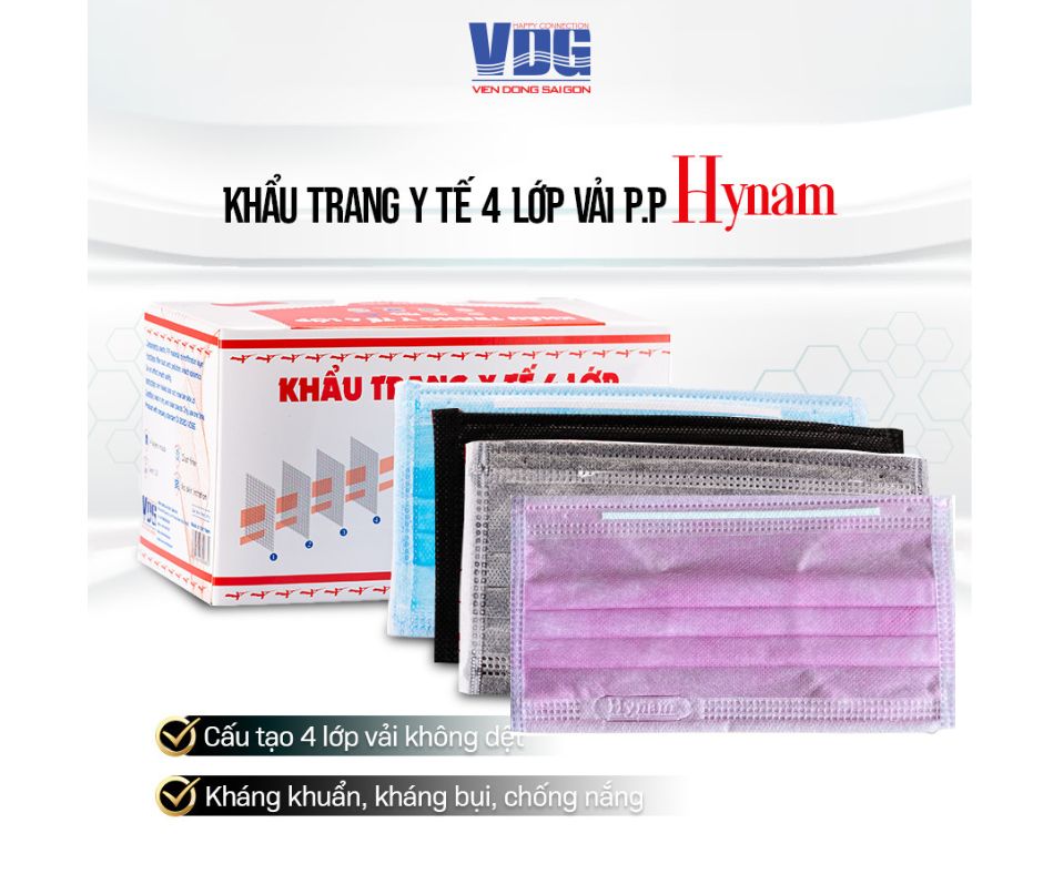 Khẩu trang y tế 4 lớp Hynam màu hồng hộp 50 cái - Kháng khuẩn, chống bụi, chống tia UV