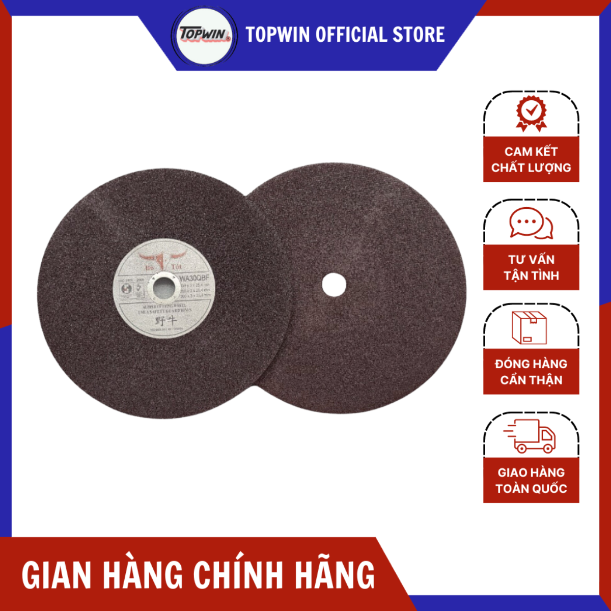 (1 Viên) Đá Cắt Bò Tót 350x3x25.4mm Chuyên Cắt Sắt Cắt Inox Sắc Bén, Cắt Không Bụi, Ít Hao Mòn | TOPWIN Official Store