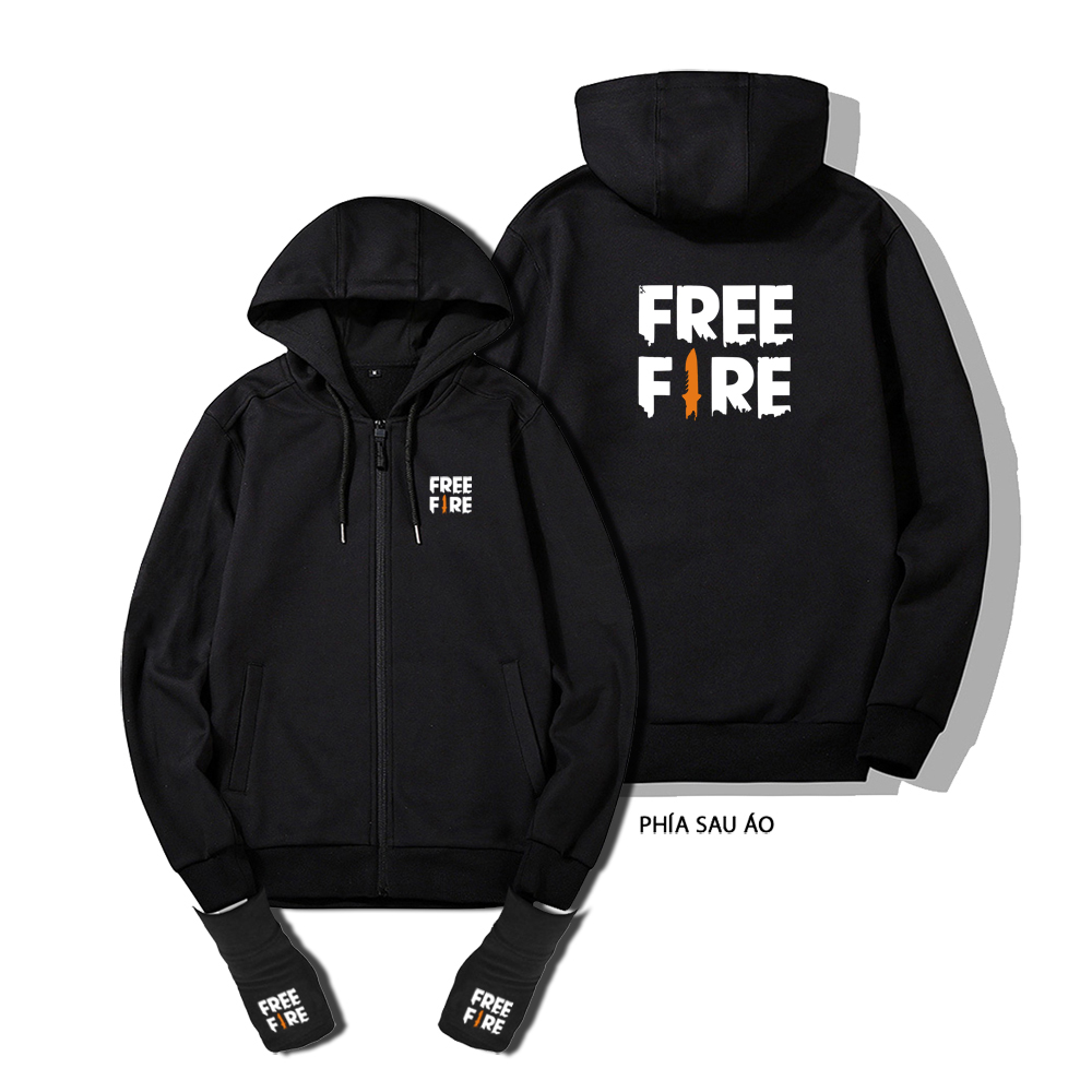 (Combo tặng kèm Găng Tay)Áo Khoác Free Fire Nam Nữ Có Mũ Dài Tay, chất liệu vải nỉ 2 lớp dày dặn ấm áp cho mùa đông