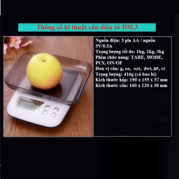 Cân thực phẩm màn hình điện tử cao cấp, thiết kế độc đáo sang trọng TẢI TRỌNG 1KG, 2KG, 3KG