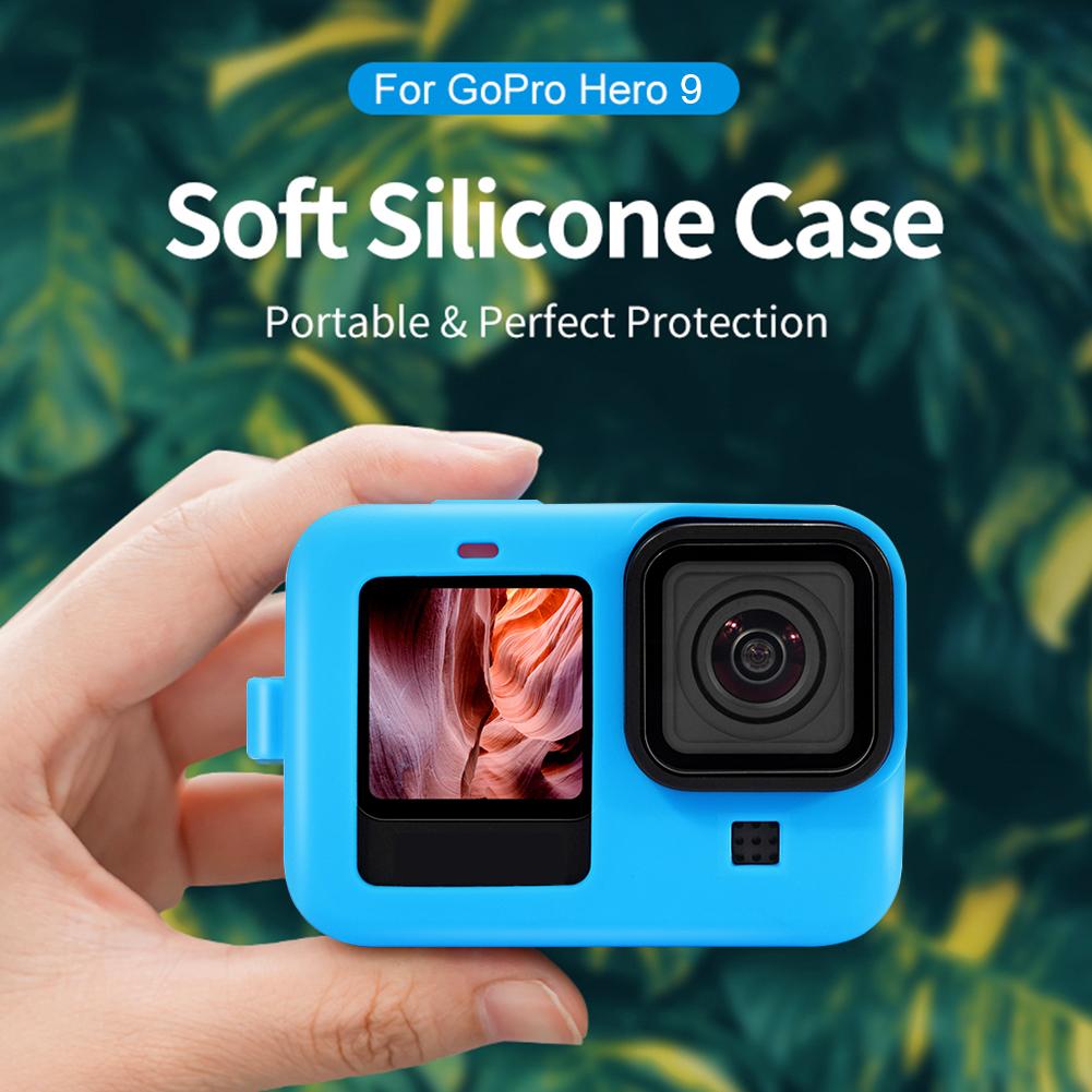 Bảo vệ bảo vệ silicone Bảo vệ vỏ toàn bộ vỏ cho GoPro Hero 9 Tay áo thể thao Khung nhà ở với dây buộc nắp ống kính