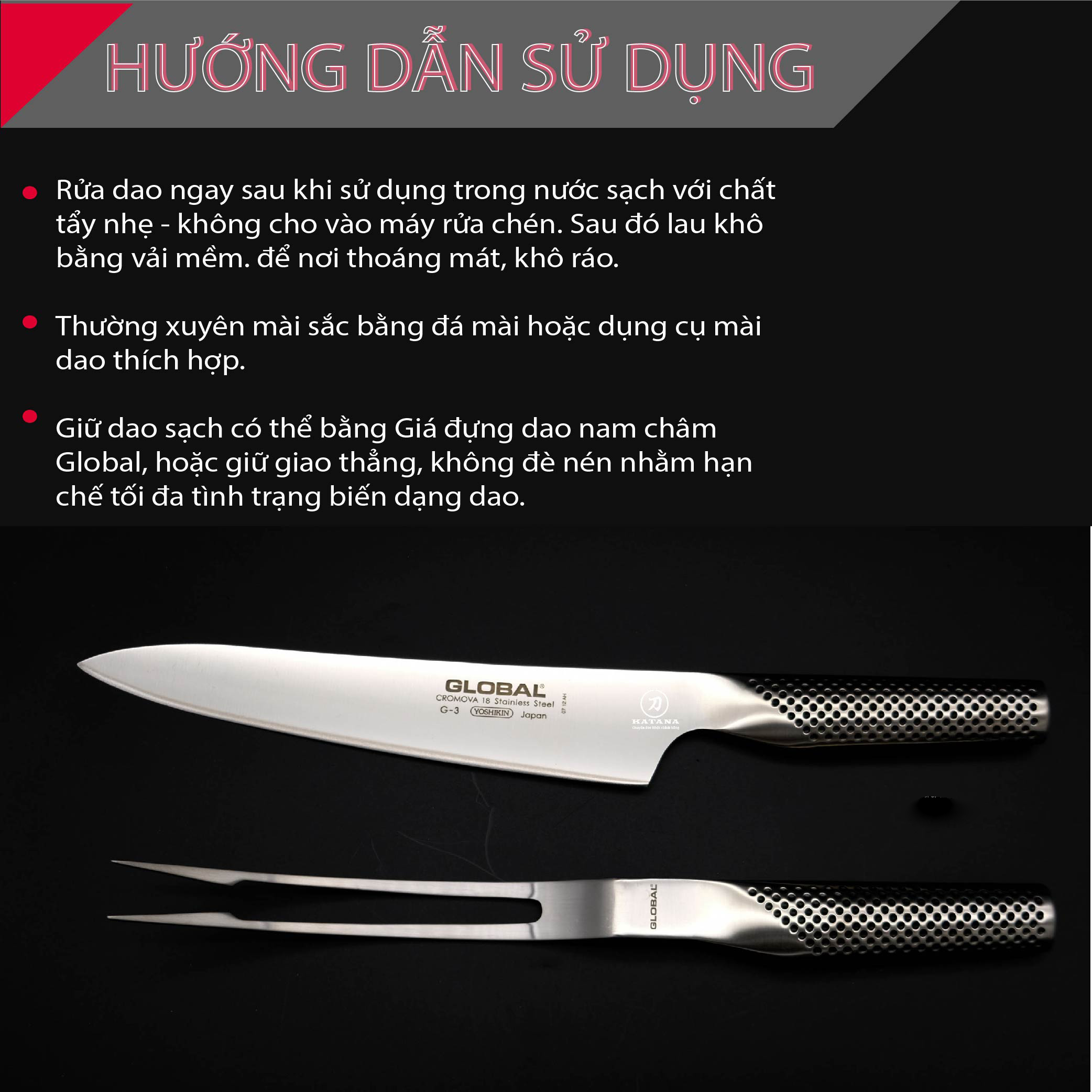 Bộ dao bếp Nhật cao cấp Global Carving Set Bộ dao thái và xiên thịt G313 - Dao bếp Nhật chính hãng