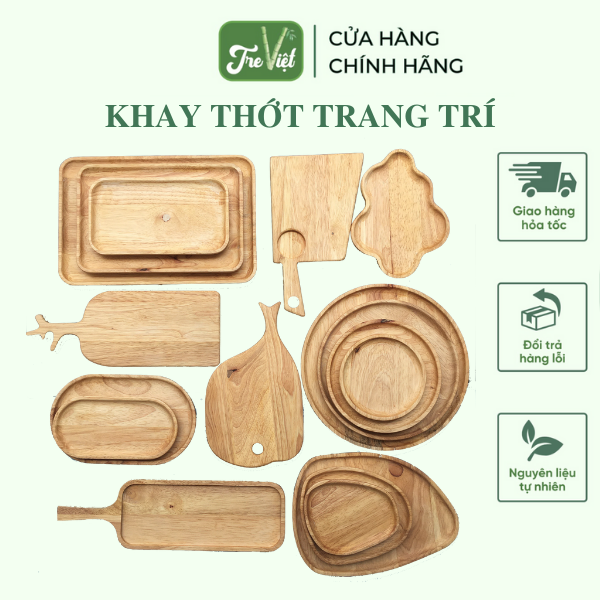 Khay gỗ trang trí đựng đồ ăn chụp ảnh - Thớt gỗ decor cho nhà hàng/ khách sạn/ quán ăn