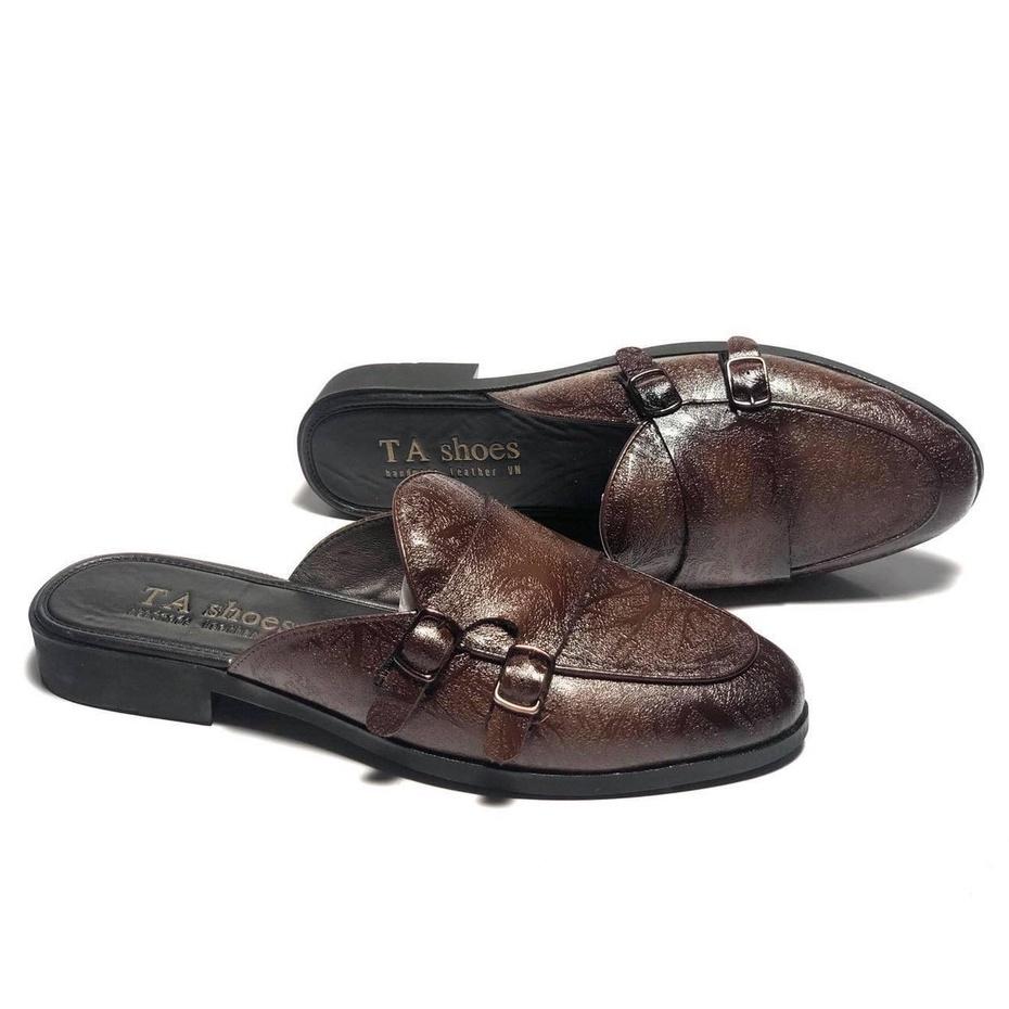 Giày sục nam ERMAND da Pu Pu bảo hành 1 năm kiểu dáng Double Monk Strap Slipper hiện đại - Mã T32