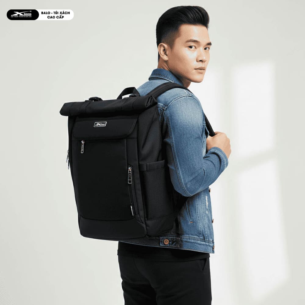 Balo Du Lịch Nắp Gập Cao Cấp Cỡ Lớn Chống Nước Xbags DarkBear XB1202 Màu Đen Sang Trọng, Nhiều Ngăn, Đựng Laptop 17 Inch, Mở Rộng Được Dung Tích!