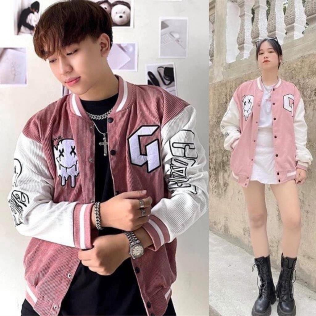 Áo khoác nhung gân tăm chử G unisex ulzzang áo bomber jackets street style nam nữ form rộng rẻ đẹp