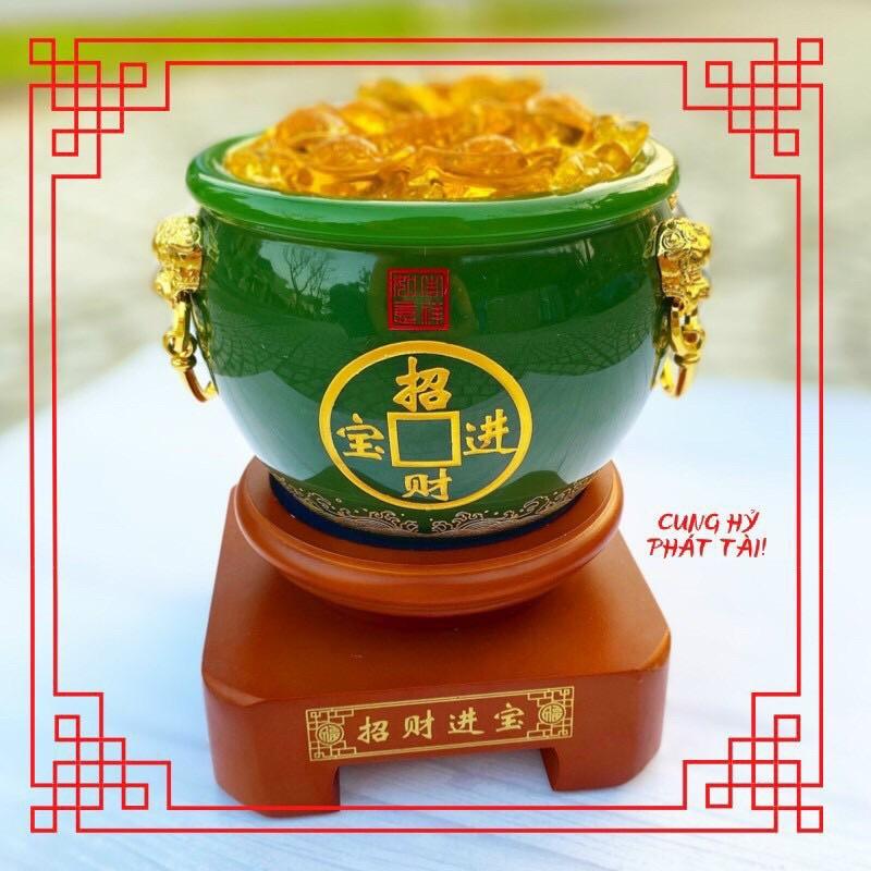 Bát Tụ Tài, Bát Tụ Bảo, Bát Vàng Đá Ngọc Xanh - cao 18cm
