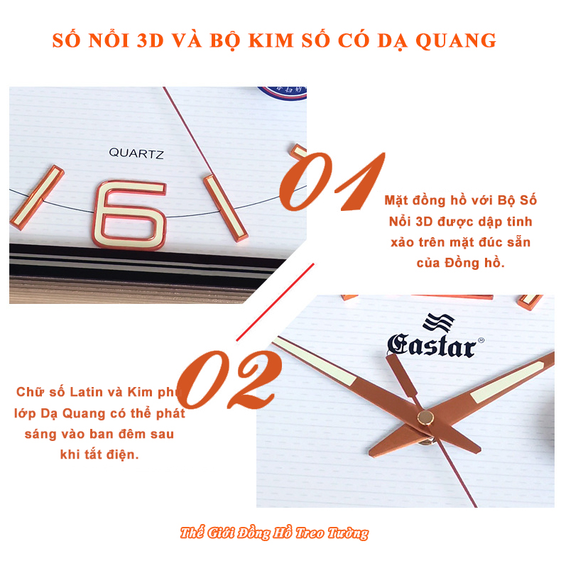 Đồng Hồ Cao Cấp EASTAR Có DẠ QUANG &amp; LỊCH và NHIỆT KẾ ĐIỆN TỬ - Máy KIM TRÔI - Tặng Pin Maxell - Decor Trang Trí Nhà - BH 1 Năm