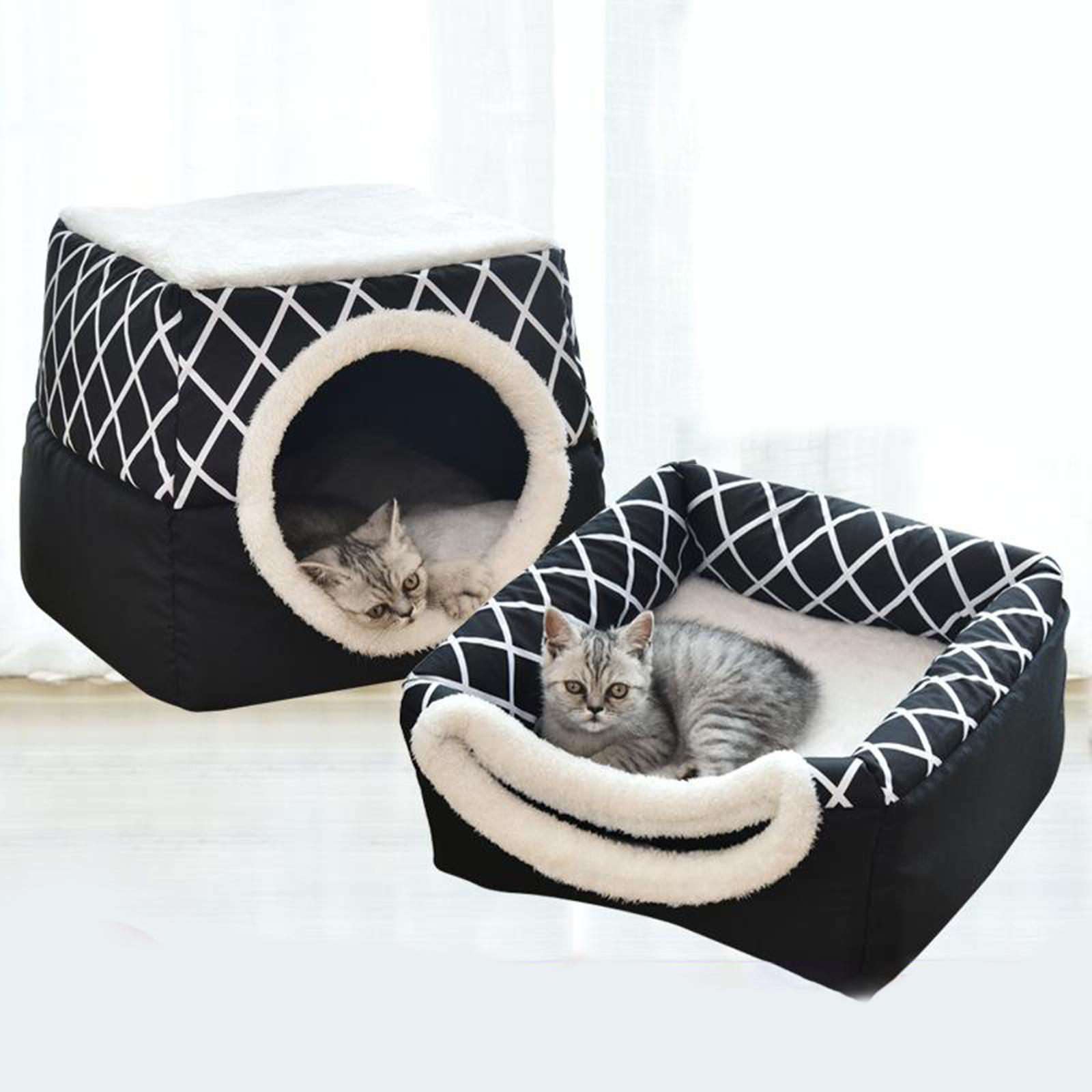 2 in 1 Soft Cat Pet House Bed Kennel Puppy Cave Warm Nest Mat Pad