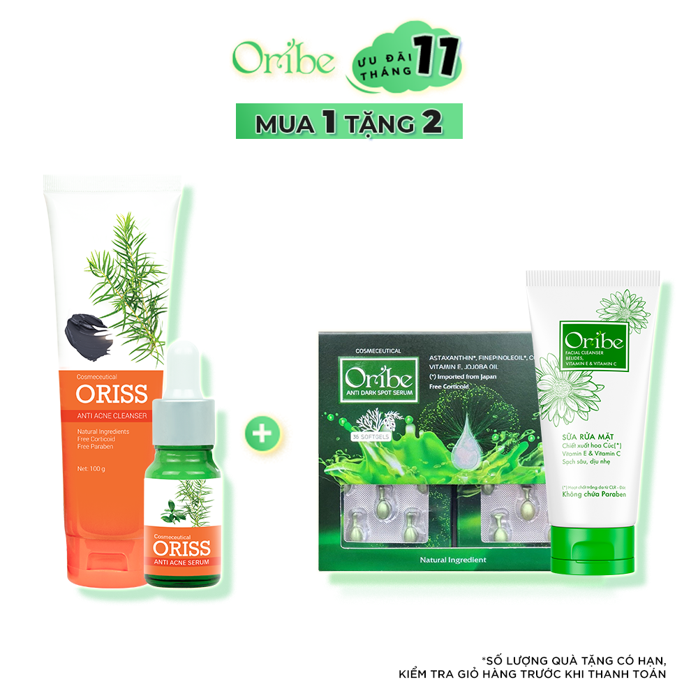 Combo Hỗ Trợ Trị Mụn Oriss - Sữa Rửa Mặt Ngừa Mụn Oriss 100g + Serum ngăn ngừa mụn Oriss 10g