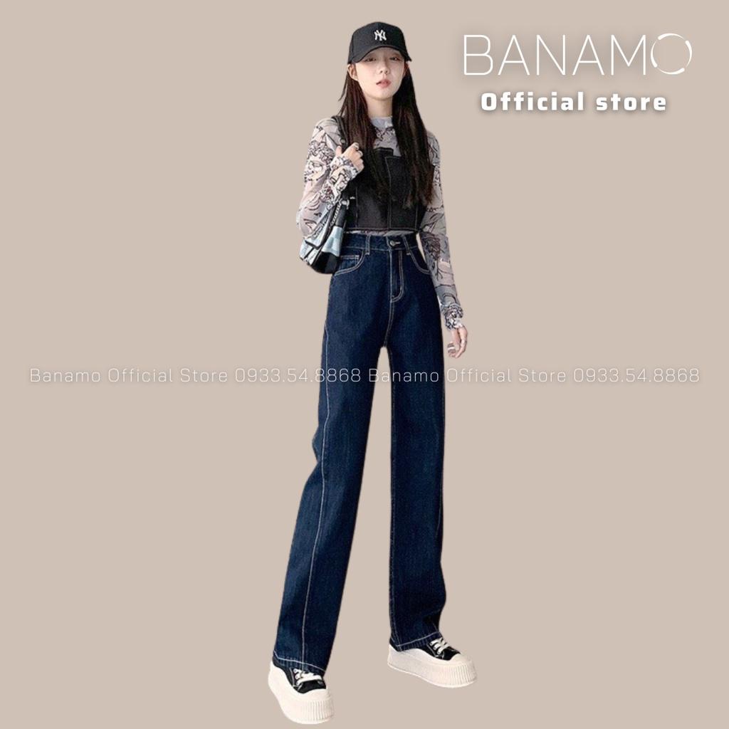 Quần jean nữ ống xuông thiết kế đường chỉ nổi cá tính thời trang Banamo Fashion Jean xuông chỉ nổi 9613