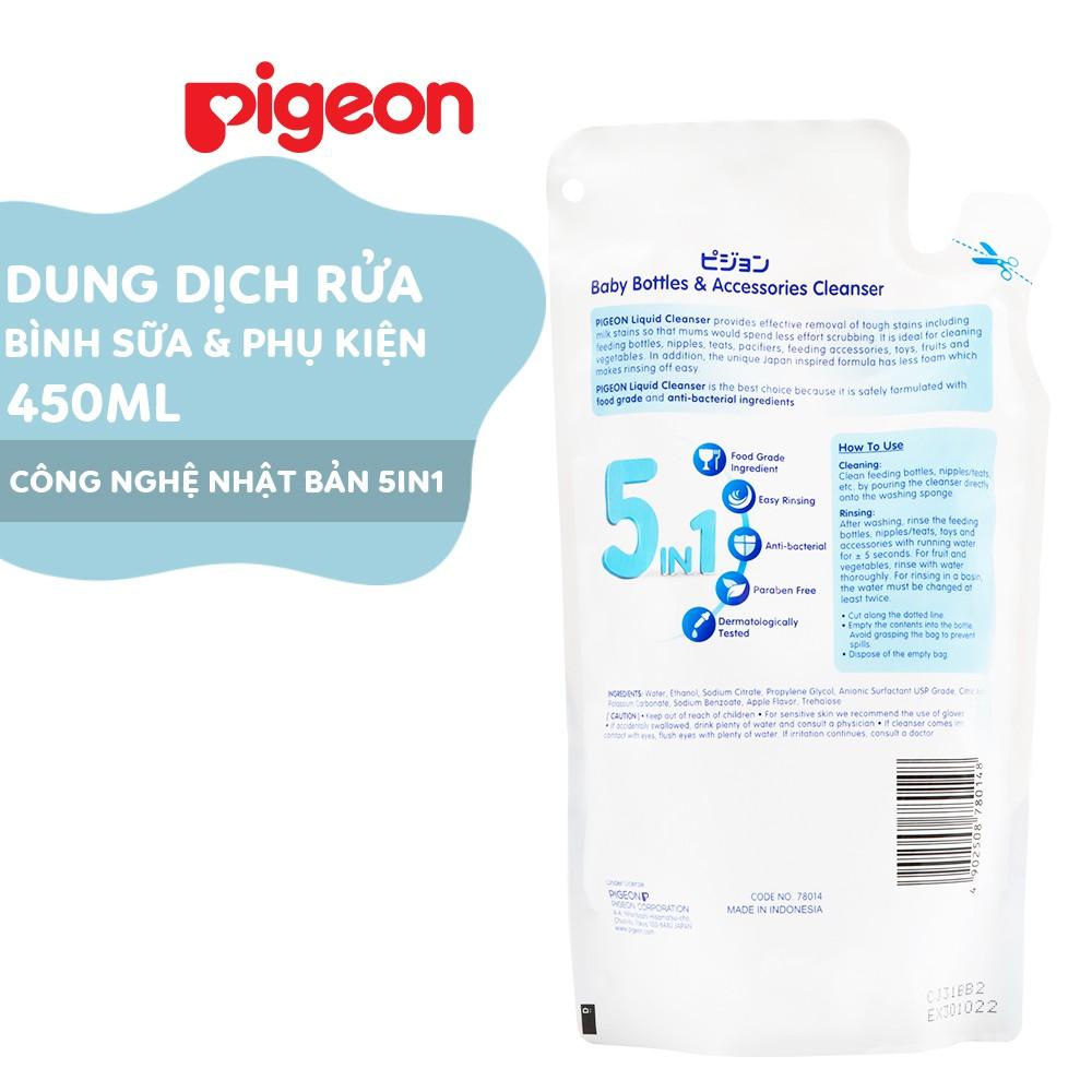 Dung dịch súc rửa bình sữa &amp; rau củ quả Pigeon 450ml dạng túi thay thế