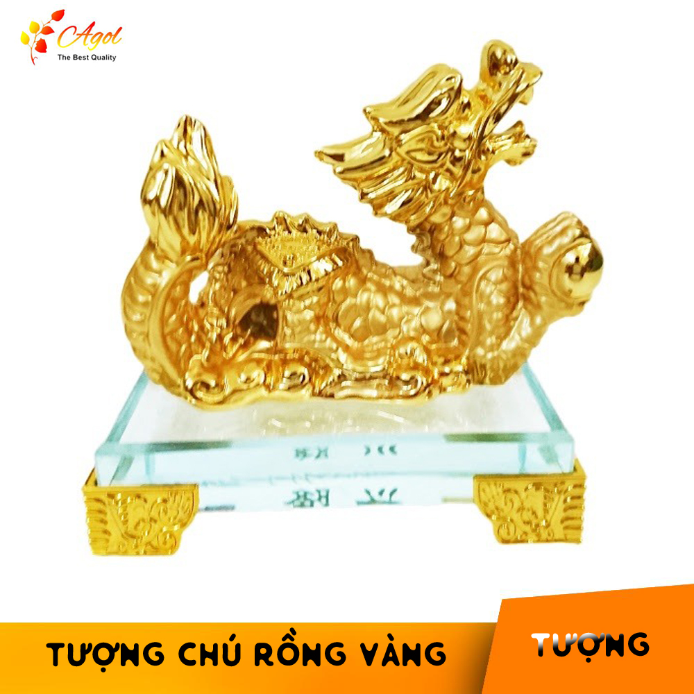 TƯỢNG RỒNG VÀNG ĐẾ KÍNH THỦY TINH - LONG ẤN KIM CHÂU