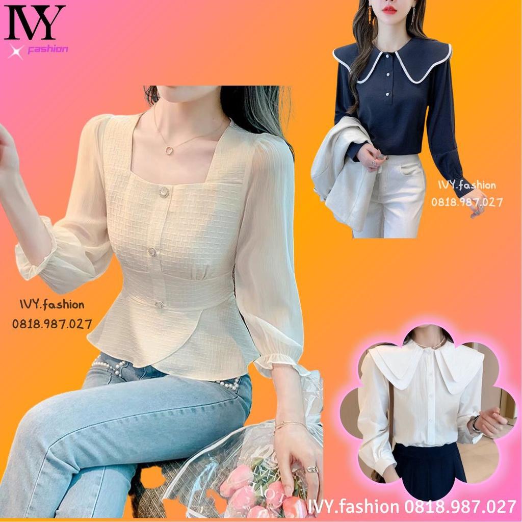 Hàng Quảng Châu45-70KG Áo sơ mi nữ áo kiểu tơ lụa pha cotton nude tay dài cổ bèo sơ mi dự tiệc công sở bigsize