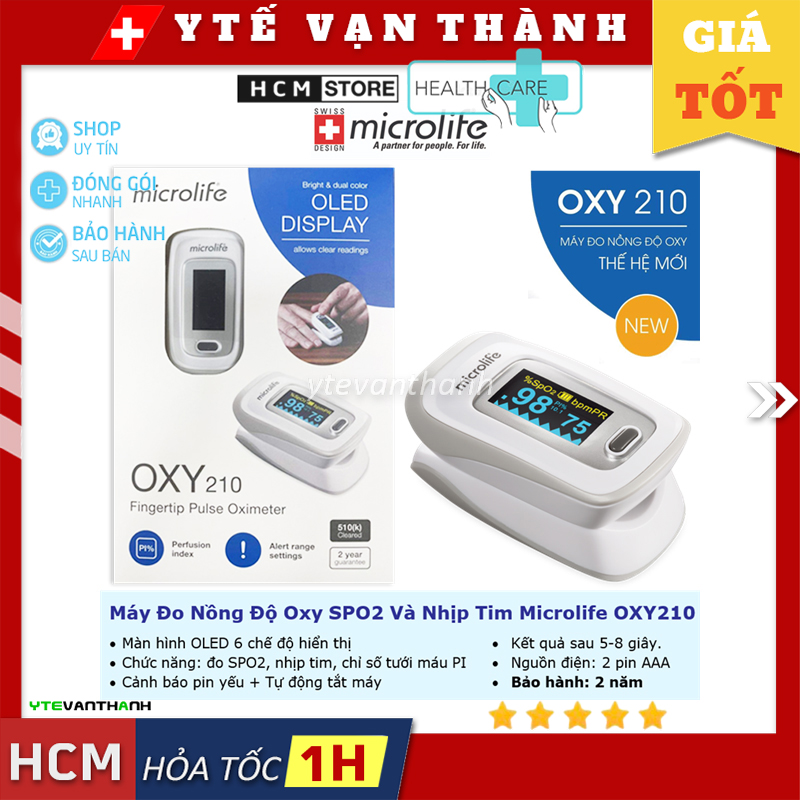 Máy Đo Nồng Độ Oxy SPO2 Và Nhịp Tim Microlife OXY210 -VT0949