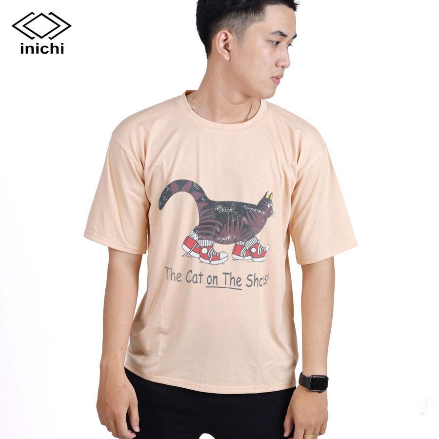 Áo thun INICHI unisex tay lỡ form rộng phong cách, in hình chú mèo ngố mang giày - IC651