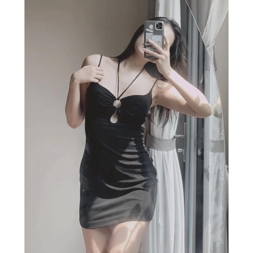 Đầm body sexy 2 dây hở ngực váy thiết kế ôm đen cut-out thun thời trang nữ sang chảnh carrotxinhdep- 62