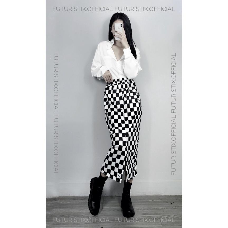 Chân váy dáng dài caro B&amp;W siêu chất FuturistiX CV189