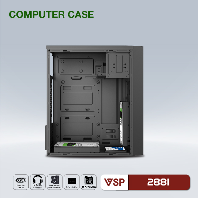 Vỏ máy tính Case VSP 2881 ~ (M-ATX, I-ATX) không kèm FAN - Hàng chính hãng TECH VISION phân phối