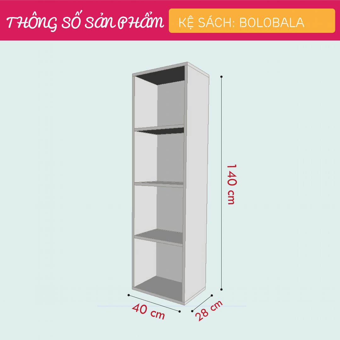 Kệ sách, kệ trang trí gỗ hiện đại SMLIFE Bolobala  | Gỗ MDF dày 17mm chống ẩm | D40xR28xC140cm