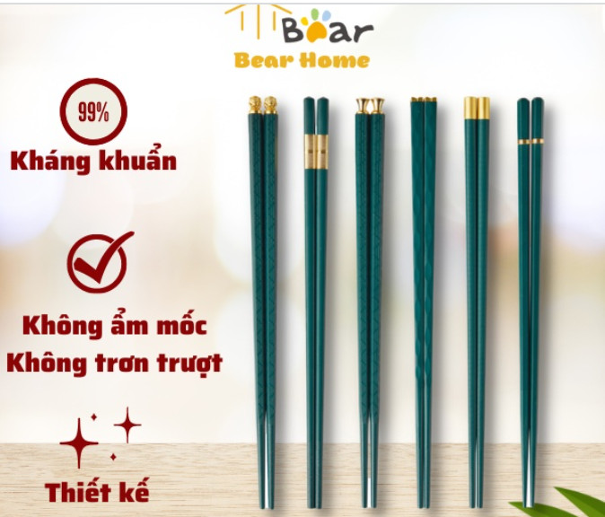 Bộ đũa ăn nhựa phủ Nano cao cấp Bear 6 đôi kháng khuẩn CX-E0102 - Hàng chính hãng