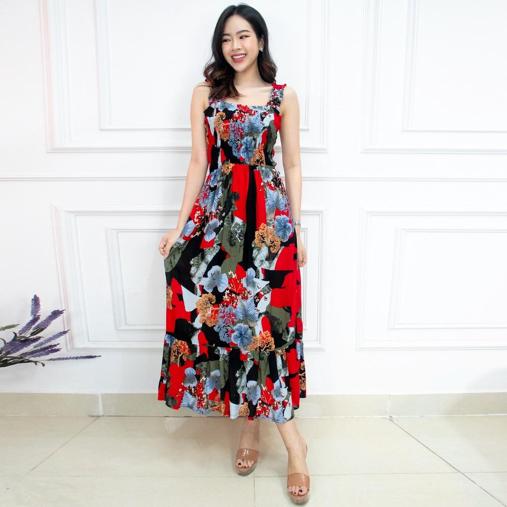 Váy 2 dây dáng suông maxi AMYRA mặc nhà đuôi cá eo bo thun trung niên mọi lứa tuổi trẻ trung đi lịch cao cấp VA037