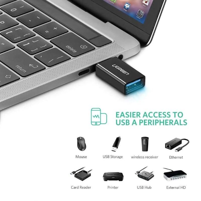 Ugreen UG20808US173TK Màu Đen Đầu chuyển đổi TYPE C sang USB 3.0 vỏ nhựa ABS - HÀNG CHÍNH HÃNG