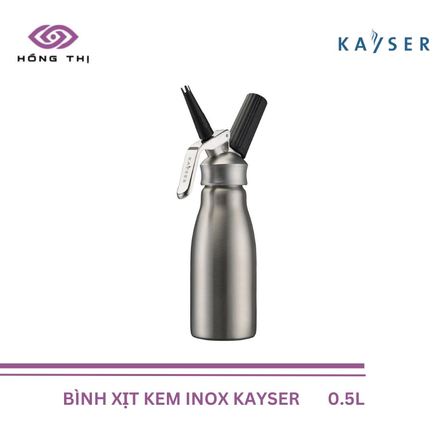 Bình Xịt Kem Tươi bằng Inox hiệu KAYSER dung tích 0.5 Lít mã hàng 4051 (Bình và đầu Inox) - Hàng Nhập Khẩu